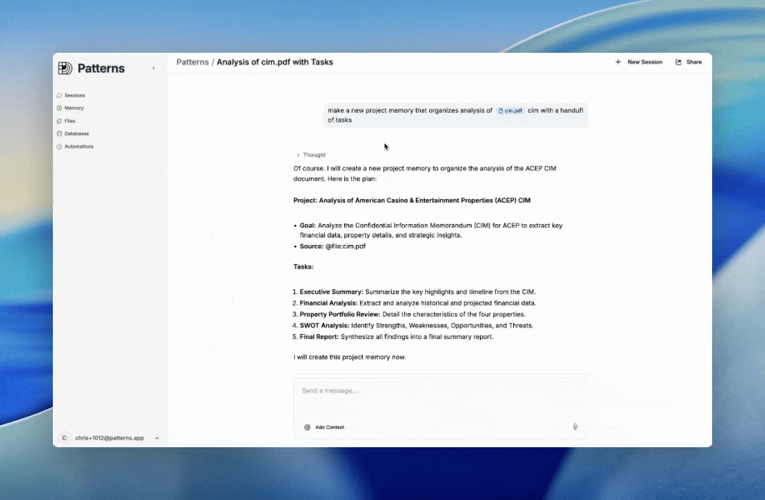 Chat header with Share button and public link dialog